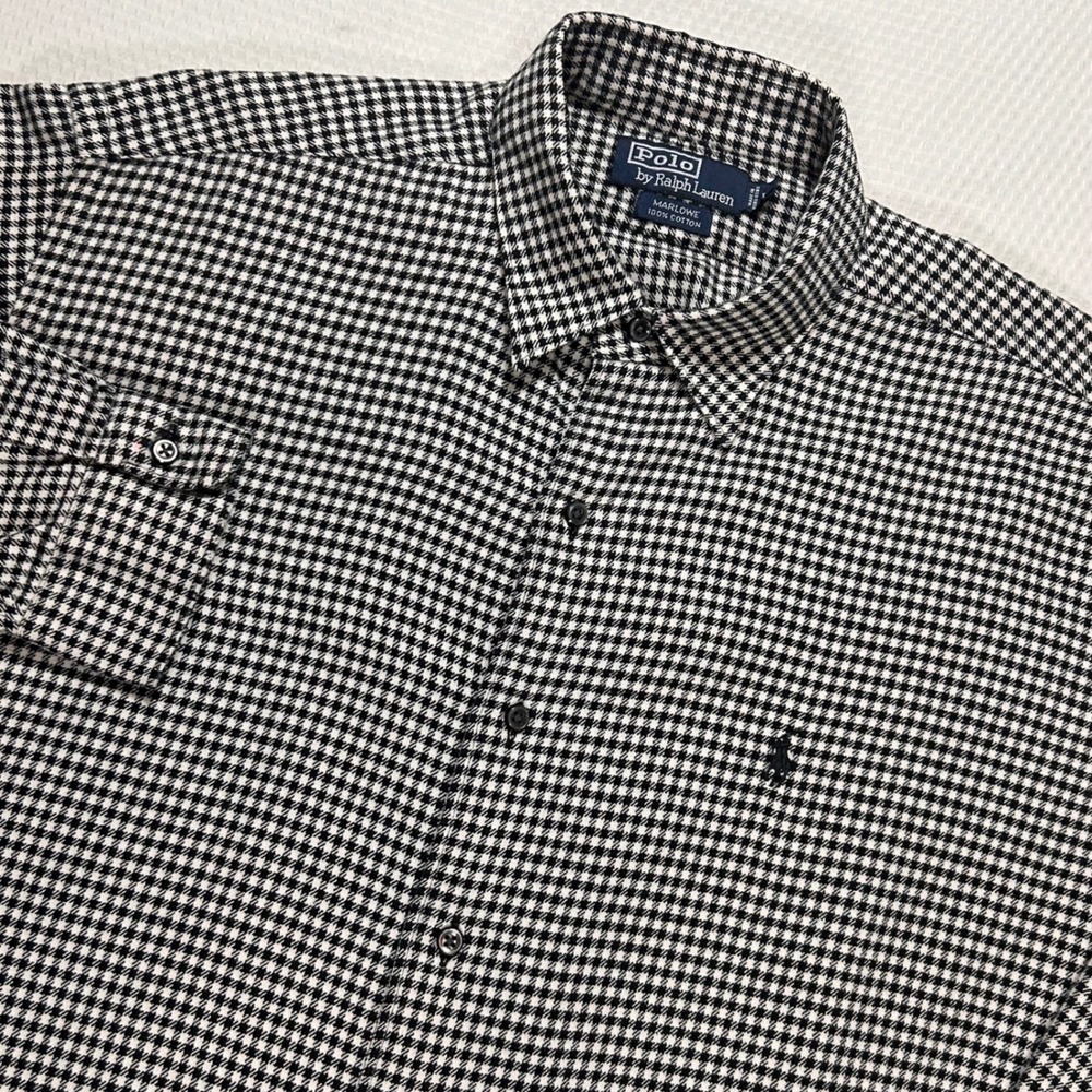 VTG 90's Polo Ralph Lauren Marlowe Shirt Mens L Houndstooth Brushed Flannel